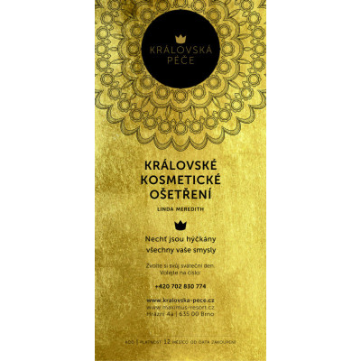 Dárkový poukaz - SALON - Kosmetika - KRÁLOVSKÉ KOSMETICKÉ OŠETŘENÍ LINDA MEREDITH Dárkový poukaz - SALON - Kosmetika - KRÁLOVSKÉ KOSMETICKÉ OŠETŘENÍ LINDA MEREDITH